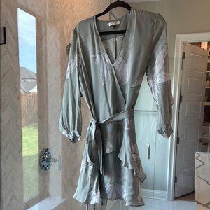 Halston Heritage Gray Floral Wrap Dress